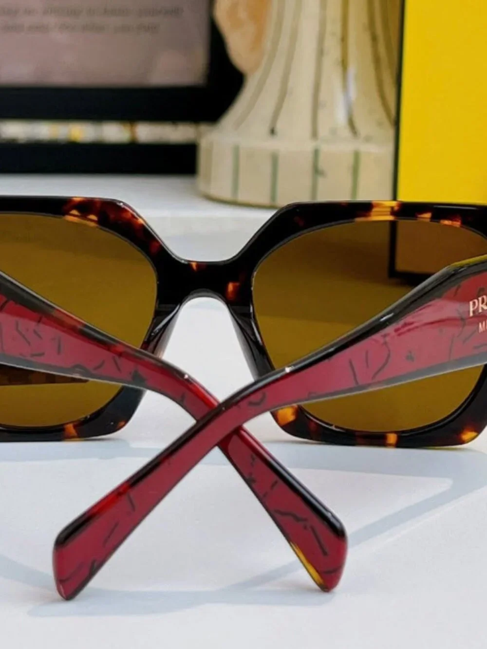 Prada PR 15WS Oversized Square Sunglasses Women Red Tortoiseshell UV400